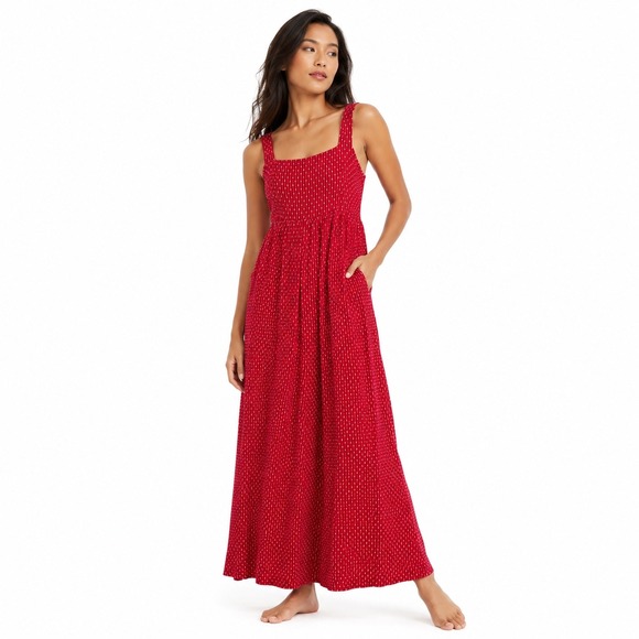 Pomander Place Dresses & Skirts - Pomander Place Tuckernuck Geneva Textured Smocked Maxi Dress Red S Boho Coastal